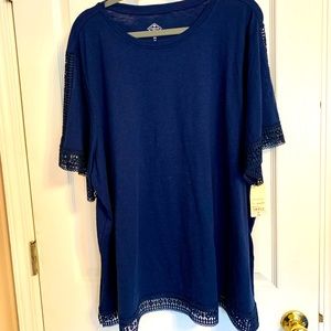 New navy blue St Johns Bay lace trim tshirt top size 3x